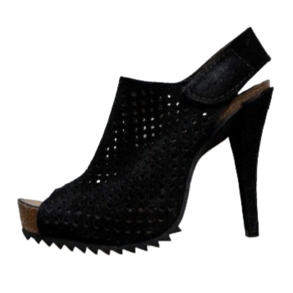 Pedro Garcia Black Peeptoe Suede Platform Slingback | 5" Heel 3.5” Pitch| Sz 8.5